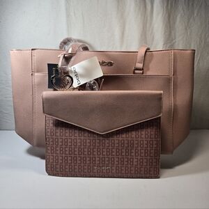 bebe Pink Tote with Monogram Clutch